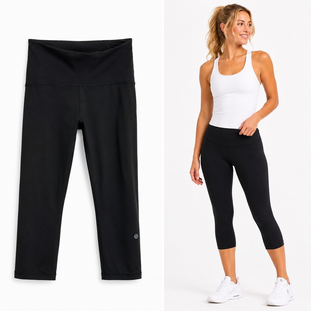 Lululemon‎ Leggings Women 4 Black High Rise Crop Yoga Pants Athletic Workout